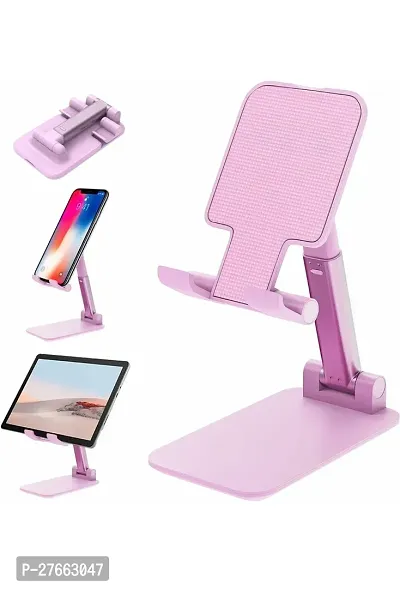 Foldable Mobile Stand Tabletop Stand Adjustable Phone Holder and iPad Stand For Bed , Table, Office, Video Recording Compatible With All Smartphones, Tablet (Pink,Color)-thumb0