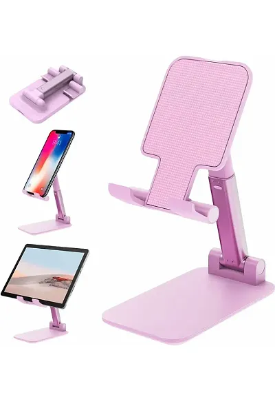 Foldable Mobile Stand Tabletop Stand Adjustable Phone Holder and iPad Stand For Bed , Table, Office, Video Recording Compatible With All Smartphones, Tablet (Pink,Color)