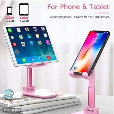 Foldable Mobile Stand Tabletop Stand Adjustable Phone Holder and iPad Stand For Bed , Table, Office, Video Recording Compatible With All Smartphones, Tablet (Pink,Color)-thumb2