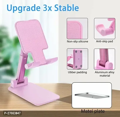 Foldable Mobile Stand Tabletop Stand Adjustable Phone Holder and iPad Stand For Bed , Table, Office, Video Recording Compatible With All Smartphones, Tablet (Pink,Color)-thumb3