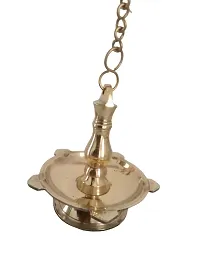 Brass Hanging Diya Light Ol Lamp Nilavilakku Thooku vilakku Five wick pit gold color-thumb1