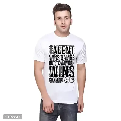 Mordan T-Shirt Stylish Coated Printed Round Neck Men's Different T-Shirts(Talent wins Games but Teamwork wins) (X-Large, White)