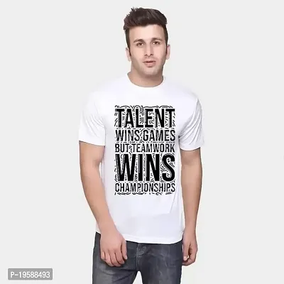 Mordan T-Shirt Stylish Coated Printed Round Neck Men's Different T-Shirts(Talent wins Games but Teamwork wins) (X-Large, White)-thumb2