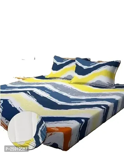 Stylish Comfortable Multicoloured Cotton Printed King 1 Bedsheet + 2 Pillowcovers-thumb0