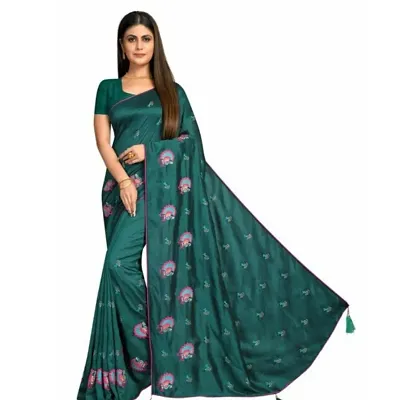 Stylish Silk Embroidered Saree With Blouse Piece For Women