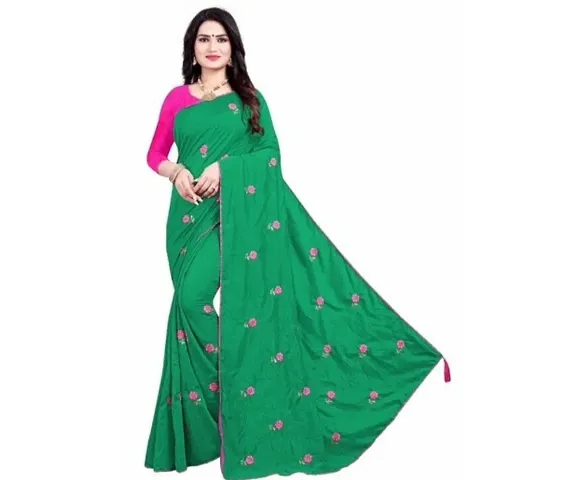 Stylish Silk Embroidered Saree With Blouse Piece