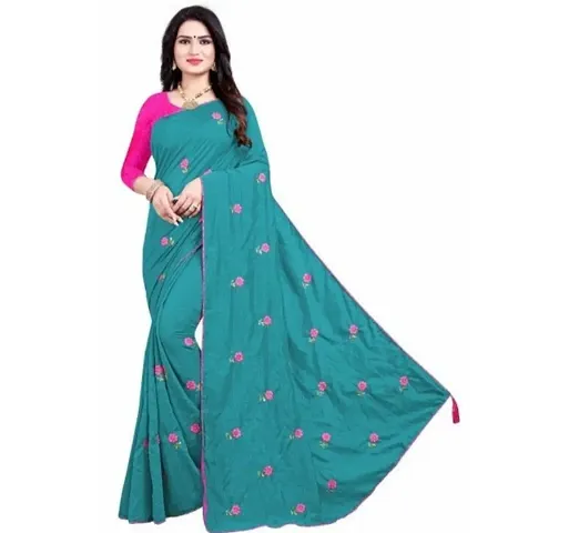 Stylish Silk Embroidered Saree With Blouse Piece For Women