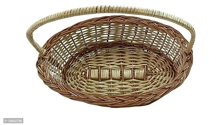 Avika Multipurpose Handmade Eco Friendly Basket Oval Handle Cane Eco Friendly Basket Natural colour Size 13 * 9 * 4 inches-thumb2
