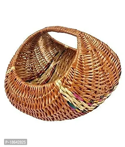 Avika Handicraft Bamboo Eco Friendly Multiutility Wicker Farmer Basket,Fruit Basket, Vegetable Basket, Pooja Basket,-thumb2