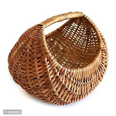 Avika Handicraft Bamboo Eco Friendly Multiutility Wicker Farmer Basket,Fruit Basket, Vegetable Basket, Pooja Basket,-thumb0