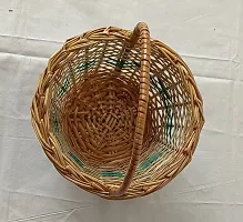 Avika Round Small Handle Cane Bamboo Multipurpose Basket for Gift hamper, Chocolate flower | Cane wicker bamboo basket | Natural brown color, Set of 2 baskets, Size(7x7) inches-thumb3
