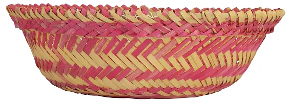 DEVAN HANDICRAFTS Bamboo Multipurpose Basket (Yellow and Pink, 30.48 cm x 30.48 cm x 10.16 cm) - Pack of 3-thumb1