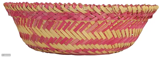 DEVAN HANDICRAFTS Bamboo Multipurpose Basket (Yellow and Pink, 30.48 cm x 30.48 cm x 10.16 cm) - Pack of 3-thumb2
