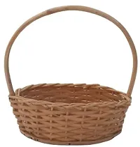 Avika Bamboo Oval Shape Flower Basket with Handle Best for Puja Dining Table and Home Decoration Fruit Basket (Size-7 inch,Small)-thumb2