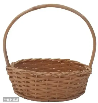 Avika Bamboo Oval Shape Flower Basket with Handle Best for Puja Dining Table and Home Decoration Fruit Basket (Size-7 inch,Small)-thumb3