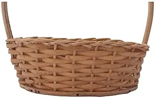 Avika Bamboo Oval Shape Flower Basket with Handle Best for Puja Dining Table and Home Decoration Fruit Basket (Size-7 inch,Small)-thumb1