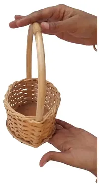 Avika Bamboo Oval Shape Flower Basket with Handle Best for Puja Dining Table and Home Decoration Fruit Basket (Size-7 inch,Small)-thumb3
