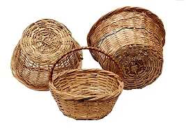 Avika Bamboo Round pooja cane basket for Multipurpose Storage,Festival Gifts Packing with Handle Set of 3 baskets. Size 8 inch, 7 inch, 6 inch Handle Basket-thumb1