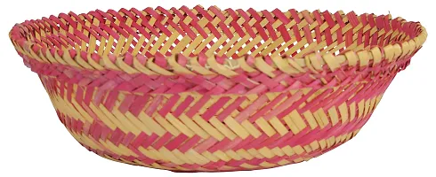 DEVAN HANDICRAFTS Bamboo Multipurpose Basket (Yellow and Pink, 30.48 cm x 30.48 cm x 10.16 cm) - Pack of 3-thumb2