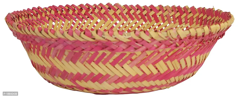 DEVAN HANDICRAFTS Bamboo Multipurpose Basket (Yellow and Pink, 30.48 cm x 30.48 cm x 10.16 cm) - Pack of 3-thumb3