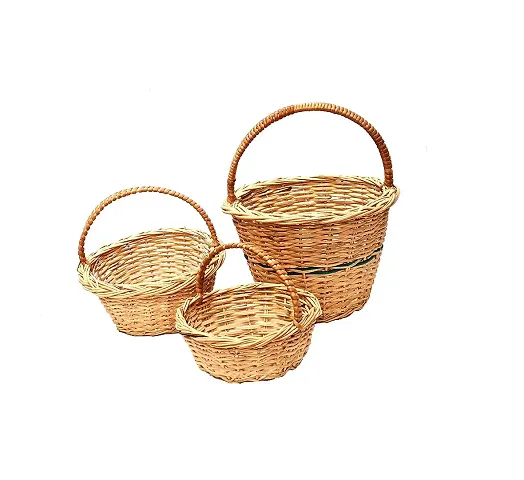 Avika Bamboo Round pooja cane basket for Multipurpose Storage,Festival Gifts Packing with Handle Set of 3 baskets. Size 8 inch, 7 inch, 6 inch Handle Basket