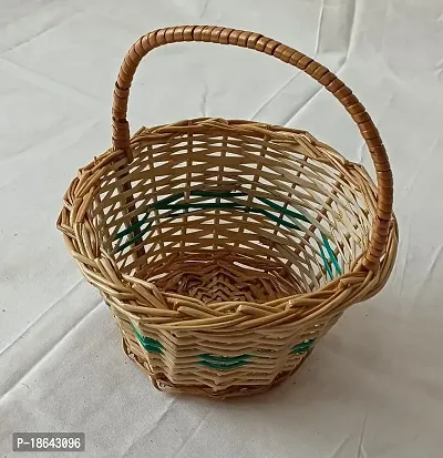 Avika Round Small Handle Cane Bamboo Multipurpose Basket for Gift hamper, Chocolate flower | Cane wicker bamboo basket | Natural brown color, Set of 2 baskets, Size(7x7) inches-thumb5