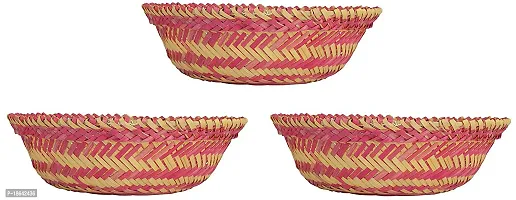 DEVAN HANDICRAFTS Bamboo Multipurpose Basket (Yellow and Pink, 30.48 cm x 30.48 cm x 10.16 cm) - Pack of 3-thumb0