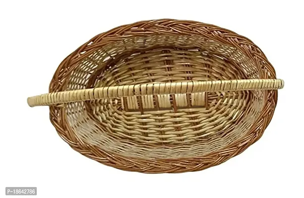 Avika Multipurpose Handmade Eco Friendly Basket Oval Handle Cane Eco Friendly Basket Natural colour Size 13 * 9 * 4 inches-thumb0