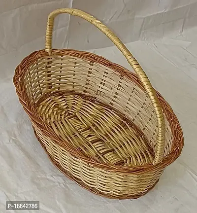 Avika Multipurpose Handmade Eco Friendly Basket Oval Handle Cane Eco Friendly Basket Natural colour Size 13 * 9 * 4 inches-thumb3