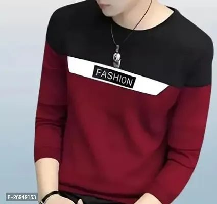 Reliable Red Cotton Colourblocked Round Neck Tees For Men-thumb0