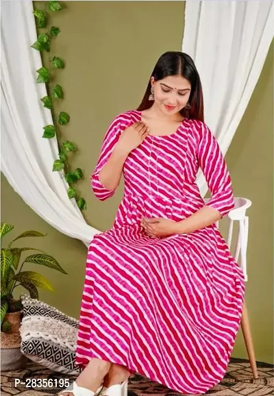 A Line Pink Striped Rayon Kurta-thumb0