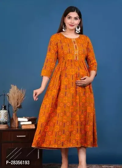 A Line Orange Printed Rayon Kurta-thumb0