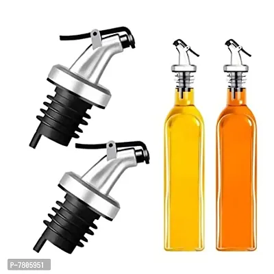 Pour Spouts Oils Dispenser Set, Oil Bottle Stopper For Olive Oil, Wine, Vinegar, Soy Sauce, Leak-Proof Oil Spouts (4 Packs, Silver)-thumb2