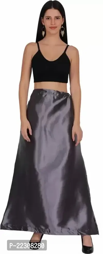 Reliable Grey Satin Solid Petticoats For Women