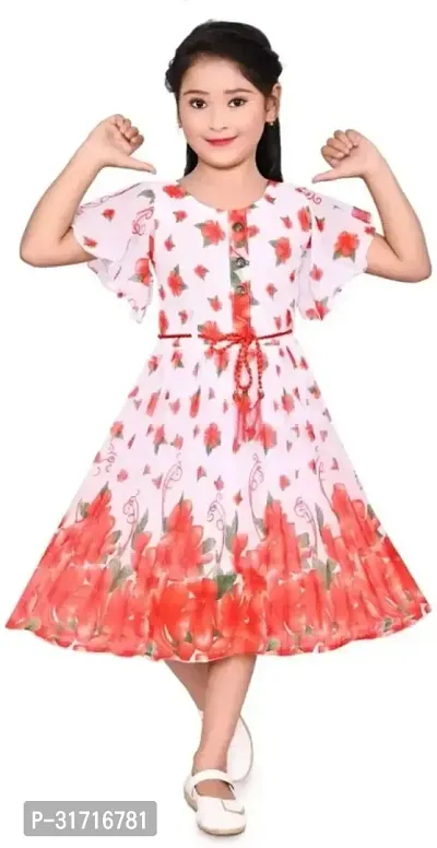 Beautiful Orange Cotton Blend Printed Frock For Girls-thumb0