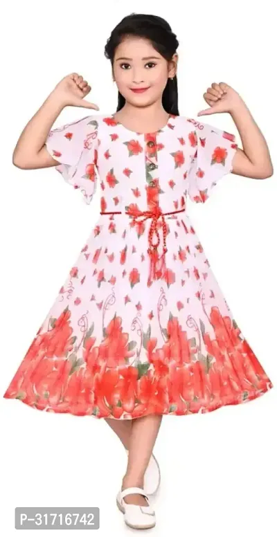 Beautiful Orange Cotton Blend Printed Frock For Girls