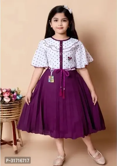 Beautiful Purple Cotton Blend Printed Frock For Girls-thumb0