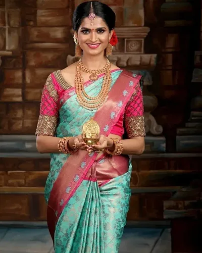 Naishu Trendz Saree For Women-Kanjivaram Soft Lichi Silk Saree With Blouse Piece(Mi haskala_Light green)