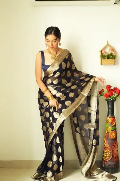 Trending Art Silk Saree with Blouse piece 