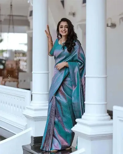 Litchi Silk Woven Design Partywear Sarees With Blouse Piece