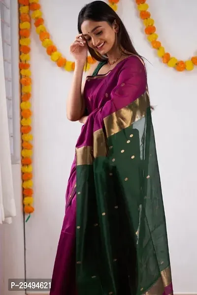 Trendy Linen Soft Cotton Jacquard Sarees With Blouse-thumb0