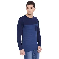 TROVE Men Cotton Solid Round Neck Full Sleeve Tshirts Blue-thumb2