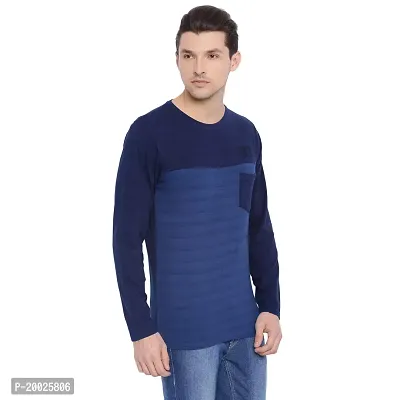 TROVE Men Cotton Solid Round Neck Full Sleeve Tshirts Blue-thumb3