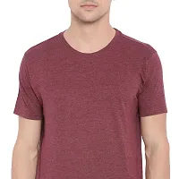 TROVE Men Cotton Solid Round Neck Half Sleeve Tshirts Maroon-thumb3