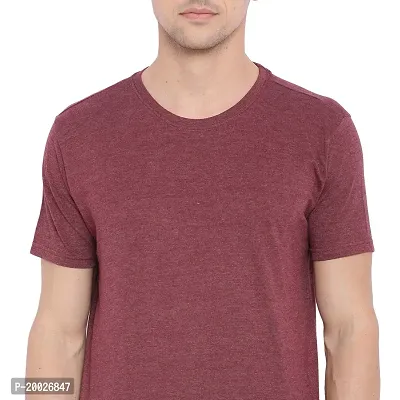 TROVE Men Cotton Solid Round Neck Half Sleeve Tshirts Maroon-thumb4