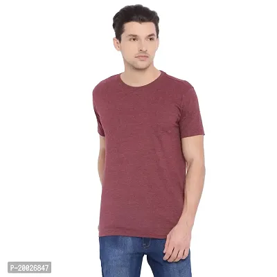 TROVE Men Cotton Solid Round Neck Half Sleeve Tshirts Maroon