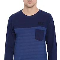 TROVE Men Cotton Solid Round Neck Full Sleeve Tshirts Blue-thumb3