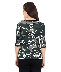 Trove Women Cotton 3/4th Sleeve Camouflage Print T-Shirt Multicolor-thumb1