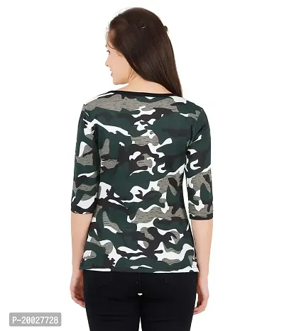 Trove Women Cotton 3/4th Sleeve Camouflage Print T-Shirt Multicolor-thumb2