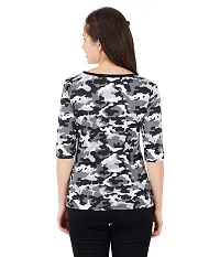 Trove Women Cotton 3/4th Sleeve Camouflage Print T-Shirt Multicolor-thumb1